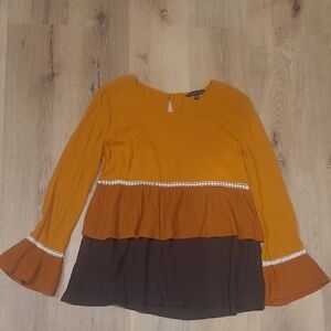 Signature Studio Mustard, Rust & Brown Layered Peplum Tunic